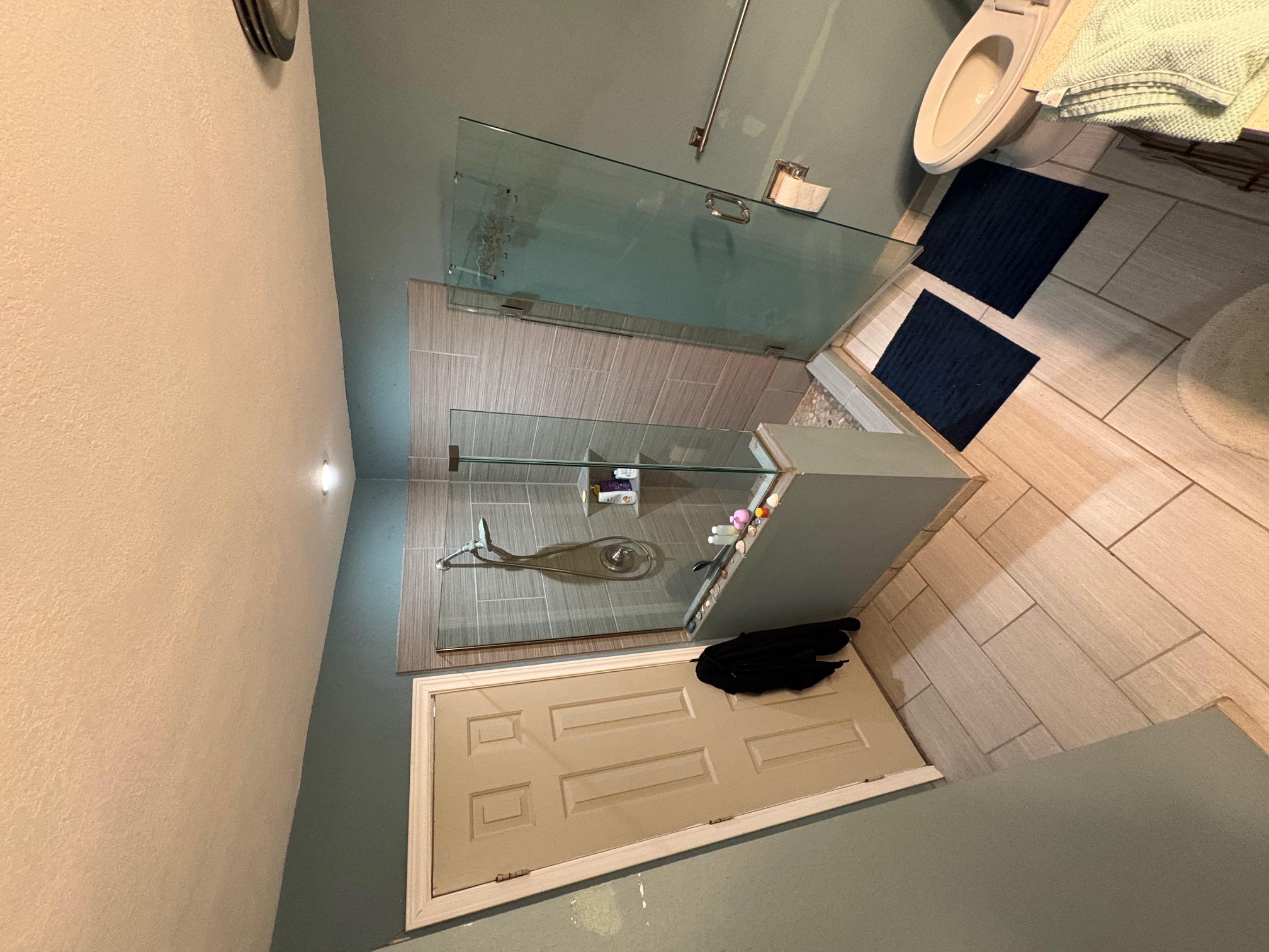 Tiled walk-in glass shower