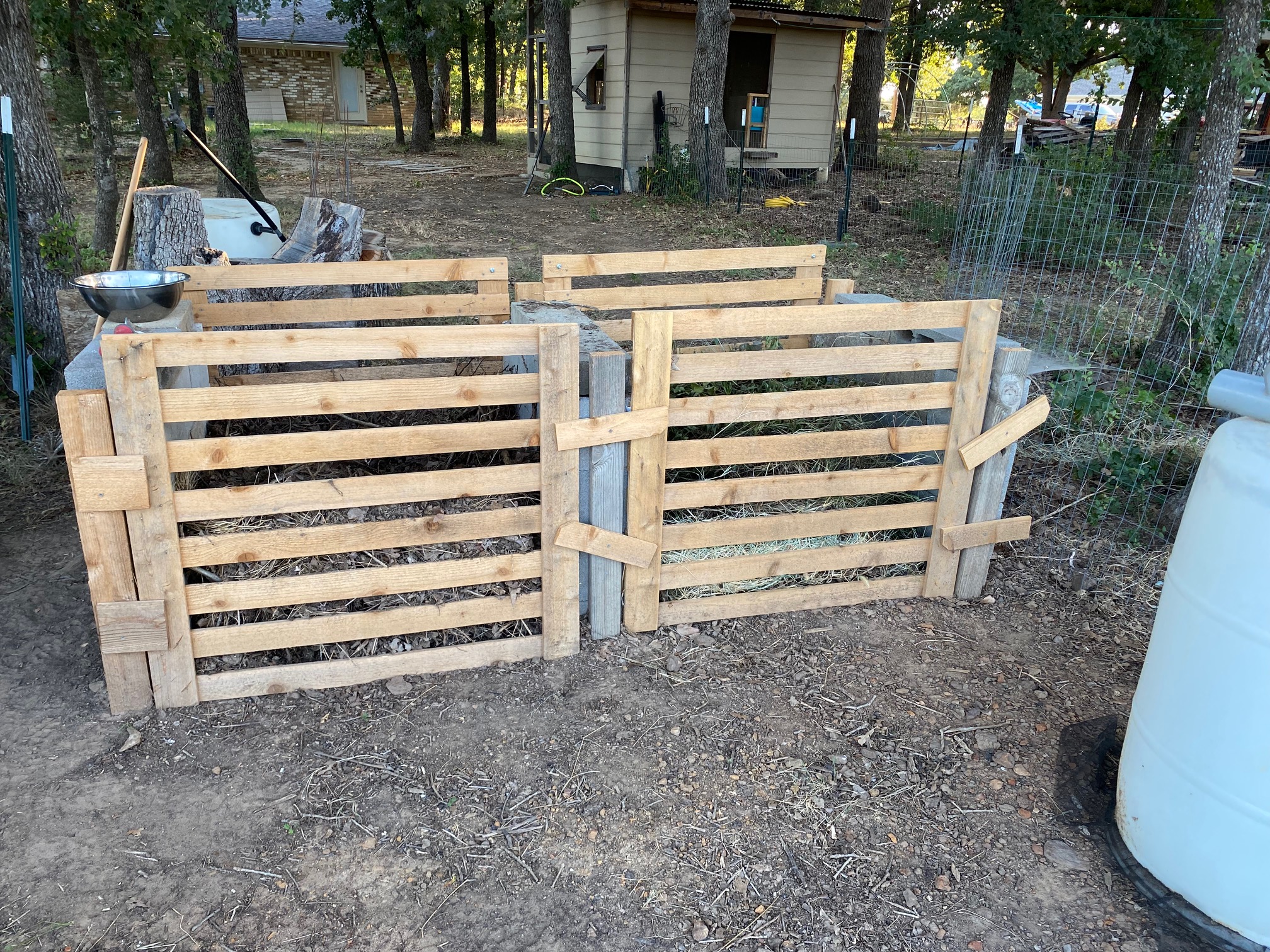 Custom built wood compost bins